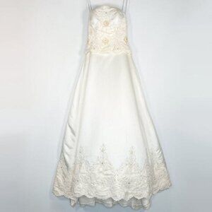 Oleg Cassini Ivory Satin Beaded Beaded Ball Gown Bridal Wedding Dress NWOT